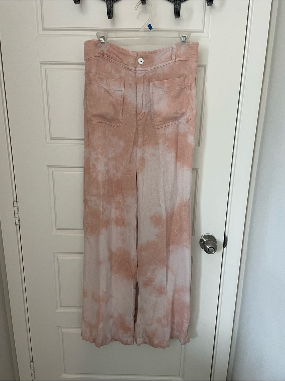 Bella Dahl Wide Leg Tie-Dye Pants in Blush and White